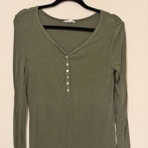 Ingrid & Isabel Olive Nursing/Maternity Long Sleeve Henley Top